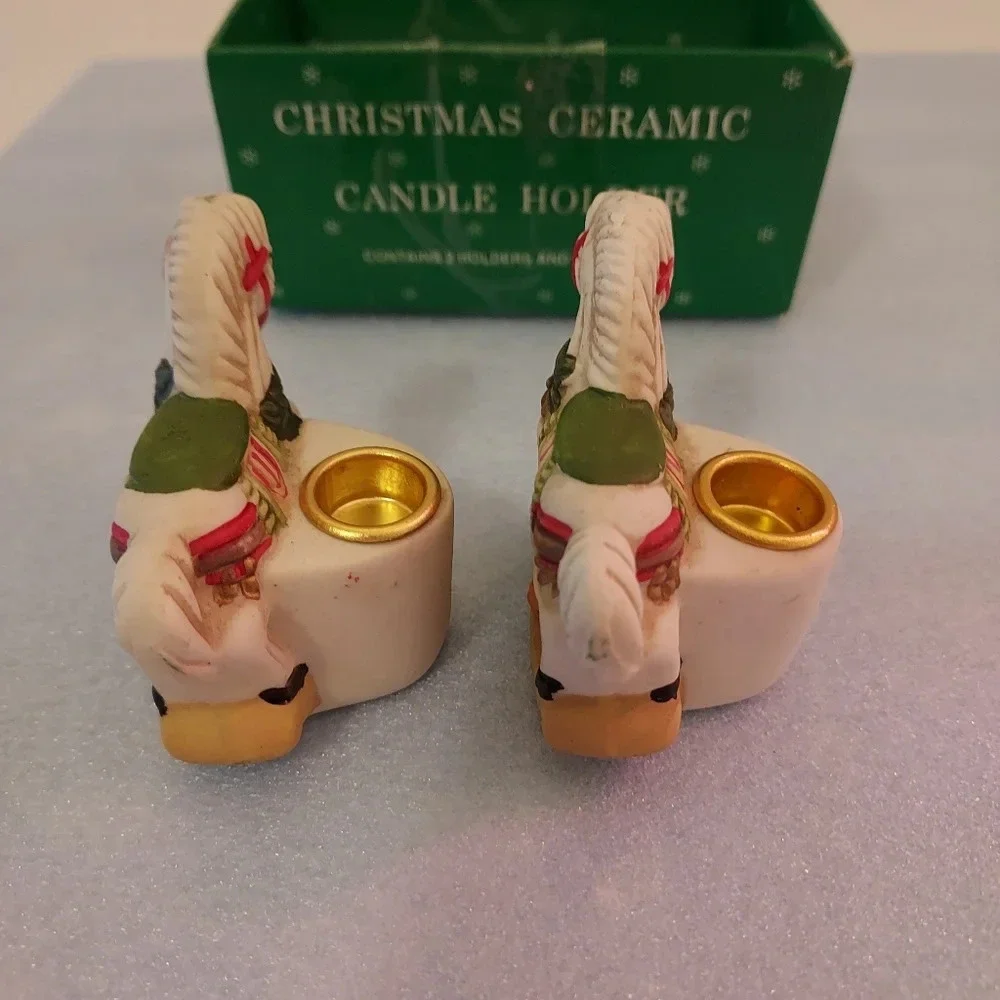 Vintage Christmas Rocking Horse Ceramic Candler Holders